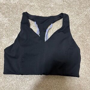 Fabletics Black Sports Bra with Purple Accents